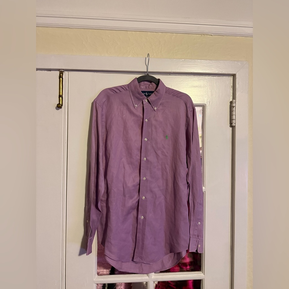 Ralph Lauren Linen-Silk Blend Purple Men's Button-Up Shirt